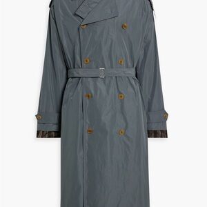 Acne Charcoal Gray Double-Breasted Trench Coat with Brown Buttons